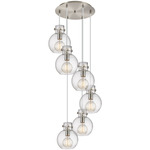 Newton Sphere Multi Light Pendant - Brushed Satin Nickel / Clear Seedy