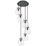 Newton Sphere Multi Light Pendant - Matte Black / Clear