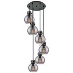 Newton Sphere Multi Light Pendant - Matte Black / Smoked