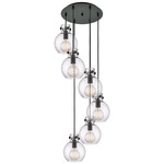 Newton Sphere Multi Light Pendant - Matte Black / Clear Seedy