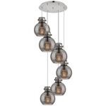 Newton Sphere Multi Light Pendant - Polished Nickel / Smoked