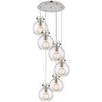 Newton Sphere Multi Light Pendant - Polished Nickel / Clear Seedy