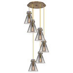 Newton Cone Multi Light Pendant - Brushed Brass / Smoked
