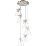Newton Cone Multi Light Pendant - Brushed Satin Nickel / Clear