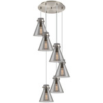 Newton Cone Multi Light Pendant - Brushed Satin Nickel / Smoked