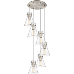 Newton Cone Multi Light Pendant - Brushed Satin Nickel / Clear Seedy