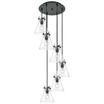 Newton Cone Multi Light Pendant - Matte Black / Clear