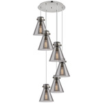 Newton Cone Multi Light Pendant - Polished Nickel / Smoked