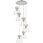 Newton Cone Multi Light Pendant - Polished Nickel / Clear Seedy