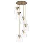 Newton Bell Multi Light Pendant - Brushed Brass / Clear