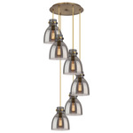 Newton Bell Multi Light Pendant - Brushed Brass / Smoked