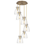 Newton Bell Multi Light Pendant - Brushed Brass / Clear Seedy
