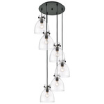 Newton Bell Multi Light Pendant - Matte Black / Clear