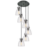 Newton Bell Multi Light Pendant - Matte Black / Clear Seedy