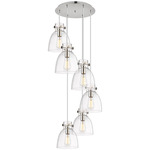 Newton Bell Multi Light Pendant - Polished Nickel / Clear