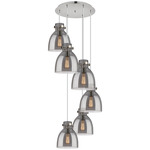 Newton Bell Multi Light Pendant - Polished Nickel / Smoked