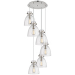 Newton Bell Multi Light Pendant - Polished Nickel / Clear Seedy