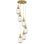 Malone Multi Light Pendant - Brushed Brass / Clear