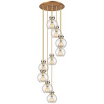 Newton Sphere Multi Light Pendant - Brushed Brass / Clear Seedy