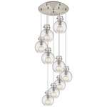 Newton Sphere Multi Light Pendant - Brushed Satin Nickel / Clear Seedy