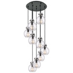 Newton Sphere Multi Light Pendant - Matte Black / Clear Seedy