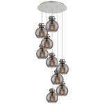 Newton Sphere Multi Light Pendant - Polished Nickel / Smoked