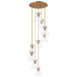 Newton Cone Multi Light Pendant - Brushed Brass / Clear