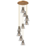 Newton Cone Multi Light Pendant - Brushed Brass / Smoked