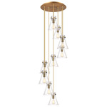Newton Cone Multi Light Pendant - Brushed Brass / Clear Seedy