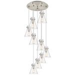 Newton Cone Multi Light Pendant - Brushed Satin Nickel / Clear Seedy