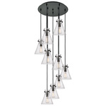 Newton Cone Multi Light Pendant - Matte Black / Clear Seedy