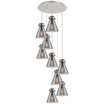 Newton Cone Multi Light Pendant - Polished Nickel / Smoked