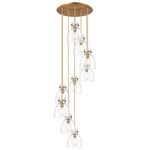 Newton Bell Multi Light Pendant - Brushed Brass / Clear