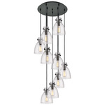 Newton Bell Multi Light Pendant - Matte Black / Clear Seedy