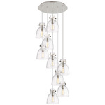Newton Bell Multi Light Pendant - Polished Nickel / Clear