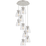Newton Bell Multi Light Pendant - Polished Nickel / Clear Seedy