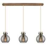 Newton Sphere Linear Multi Light Pendant - Brushed Brass / Smoked