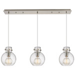 Newton Sphere Linear Multi Light Pendant - Brushed Satin Nickel / Clear Seedy