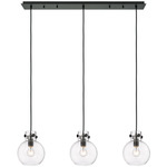 Newton Sphere Linear Multi Light Pendant - Matte Black / Clear
