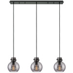 Newton Sphere Linear Multi Light Pendant - Matte Black / Smoked