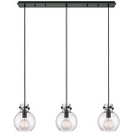 Newton Sphere Linear Multi Light Pendant - Matte Black / Clear Seedy