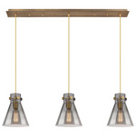 Newton Cone Linear Multi Light Pendant - Brushed Brass / Smoked