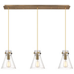 Newton Cone Linear Multi Light Pendant - Brushed Brass / Clear Seedy