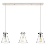 Newton Cone Linear Multi Light Pendant - Polished Nickel / Clear Seedy