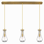 Owego Linear Multi Light Pendant - Brushed Brass / Clear