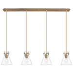 Newton Cone Linear Multi Light Pendant - Brushed Brass / Clear