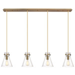Newton Cone Linear Multi Light Pendant - Brushed Brass / Clear Seedy