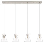 Newton Cone Linear Multi Light Pendant - Brushed Satin Nickel / Clear