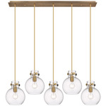 Newton Sphere Linear Multi Light Pendant - Brushed Brass / Clear