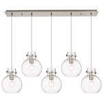 Newton Sphere Linear Multi Light Pendant - Brushed Satin Nickel / Clear